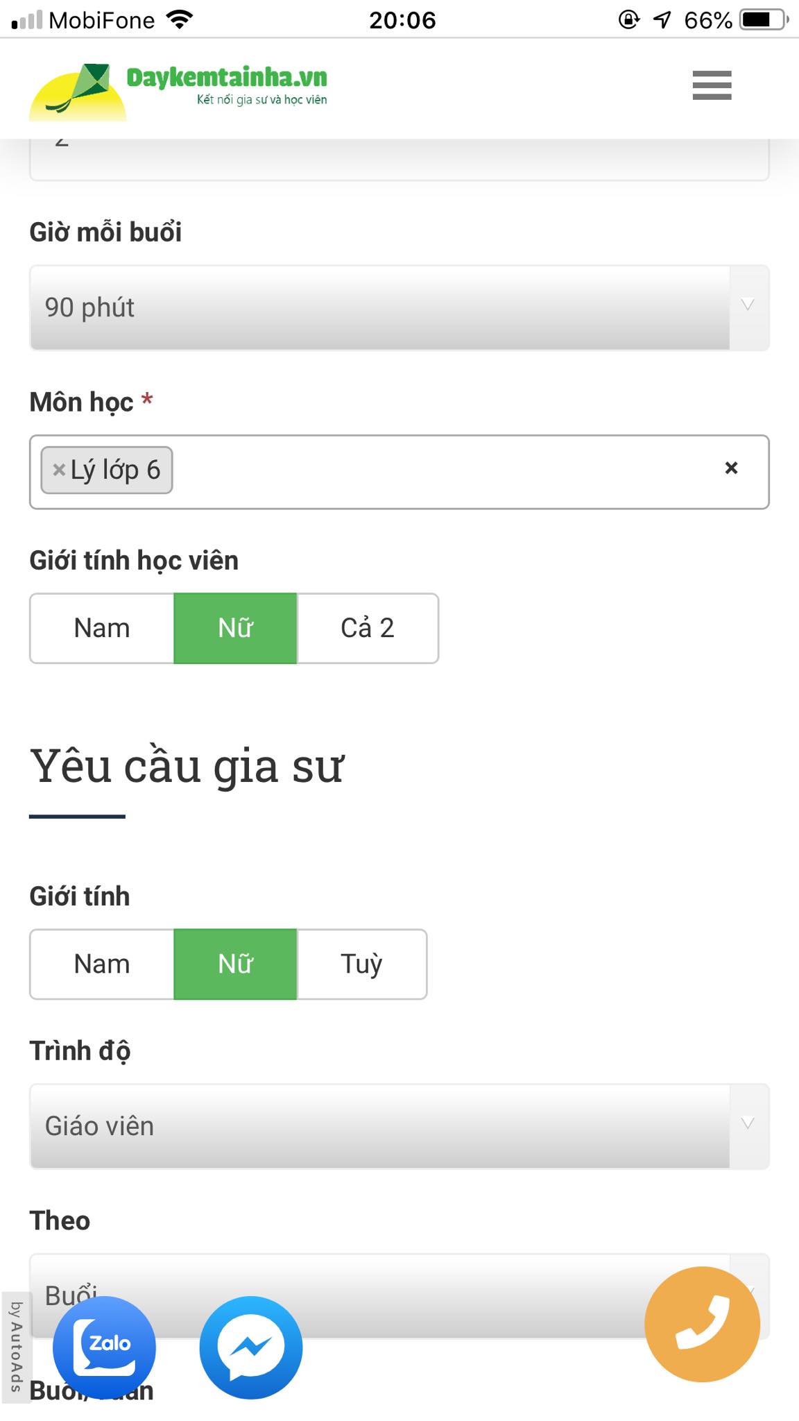 Học phí Lý lớp 6